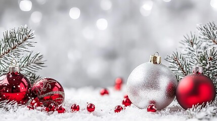 Aufkleber - Winter Wonderland Christmas Ornaments in Snow with Frosty Background : Generative AI