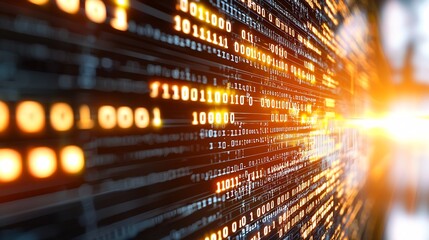 Poster - Digital Data Stream with Futuristic Binary Code and Glowing Light Effect : Generative AI