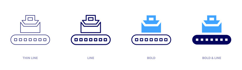 Luggage conveyor icon in 4 different styles. Thin Line, Line, Bold, and Bold Line. Duotone style. Editable stroke