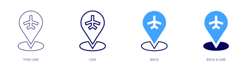 Travel placeholder icon in 4 different styles. Thin Line, Line, Bold, and Bold Line. Duotone style. Editable stroke