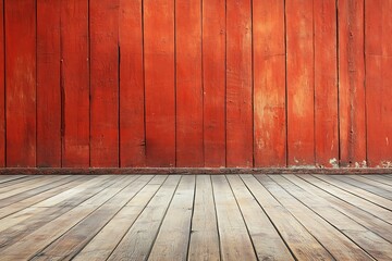 Poster - Rustic Red Vertical Wooden Planks Wall Textured Background for Vintage Interior Design : Generative AI