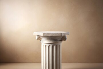 White stone pedestal on a soft colored background