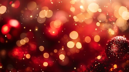 Poster - Abstract Red and Gold Sparkling Bokeh to Celebrate Bright Holiday Festivities : Generative AI