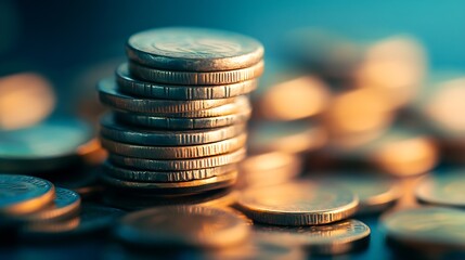 Leinwandbilder - Stacked Coins in Warm Light Depicting Financial Growth and Investment Opportunities : Generative AI