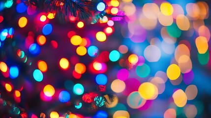 Poster - Colorful Defocused Christmas Lights Creating a Magical Festive Atmosphere : Generative AI