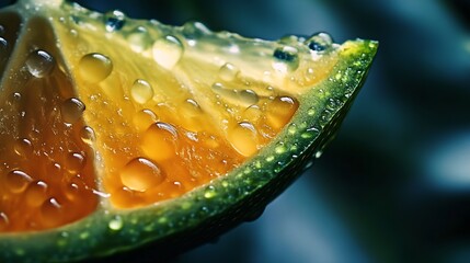 Aufkleber - Macro Close Up of Fresh Lime Slice with Water Droplets Showing Refreshing Citrusy Detail : Generative AI