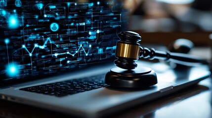 Aufkleber - Digital transformation of legal system with gavel and futuristic technology : Generative AI