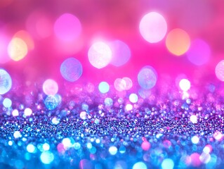 Poster - Vibrant Pink and Blue Bokeh Lights Background for Festive Designs : Generative AI