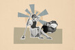 © deagreez - Composite trend image photo collage of silhouette young lady pinup hairdo housewife exhausted face caricature laundry mop washing clothes
