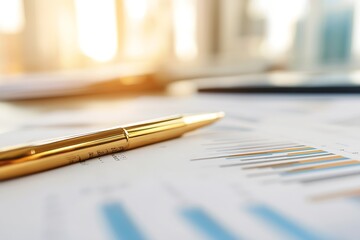 Poster - Golden Pen on Business Reports with Graphs in Office Setting : Generative AI