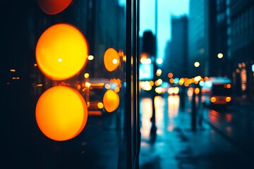 Poster - Vibrant City Night Reflections with Bokeh Light Effects on Urban Streets : Generative AI