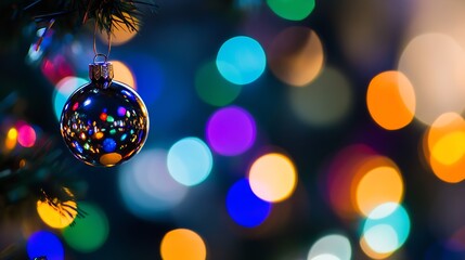 Aufkleber - Festive Holiday Tree With Colorful Bokeh Lights And Christmas Ornament Bauble : Generative AI