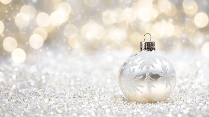 Poster - Elegant Christmas Ornament on Sparkling Snowy Background for Festive Holiday Decor : Generative AI