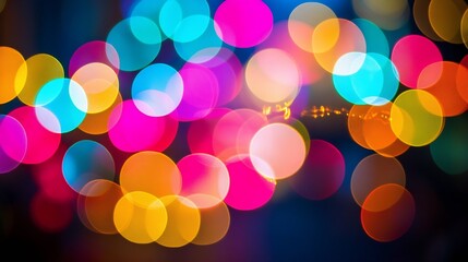 Poster - Colorful Abstract Bokeh with Focus on Bright Neon Circles and Festive Vibe : Generative AI