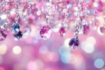 Fototapete - Sparkling Pink and Purple Gemstones with Shimmering Bokeh Background : Generative AI
