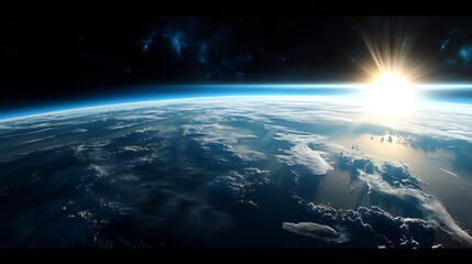 Aufkleber - Stunning View of Earth from Space with Illuminating Sunburst Over Horizon for Science and Nature Enthusiasts : Generative AI