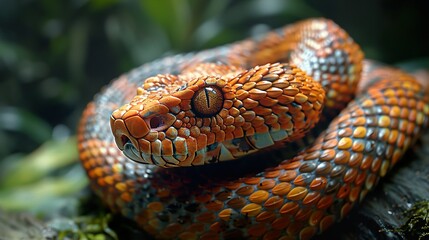 Sticker - Close Up of a Vibrant Orange Snake with Intricate Scales