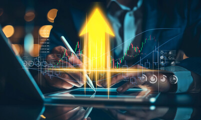 Business person evaluates metrics for business growth, setting goals for expansion. Insights on fostering continuous business growth through innovation and strategy. EIDE