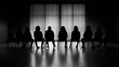 © Generative AI - Silhouette of Business Professionals in Meeting Room with Shadows and Blinds : Generative AI