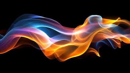 Wall Mural - A digital image of a blue and orange abstract wave flowing against a black background