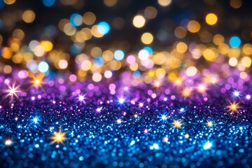 Aufkleber - Sparkling blue and purple glitter background with shimmering bokeh lights for festive occasions : Generative AI