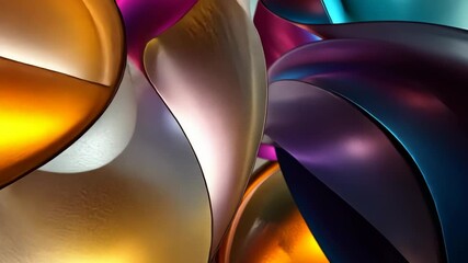 Wall Mural - A close-up view of abstract, colorful, metallic shapes, some with a glossy finish