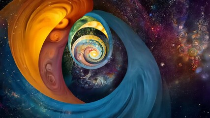 Wall Mural - a vibrant abstract painting depicting swirling colors and celestial bodies