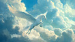 © Thiago - Beautiful white pegasus soaring in the clouds. Pegasus Rider. Illustration