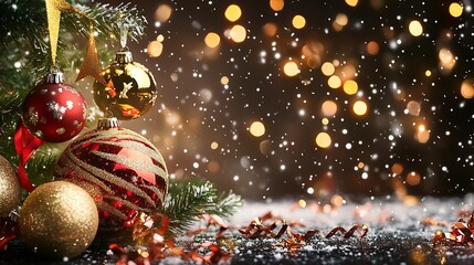 Aufkleber - Festive Christmas Ornaments and Snowflakes with Glowing Warm Lights in the Background : Generative AI