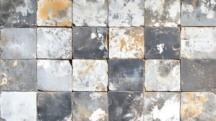 Fototapete - Closeup of Aged Stone Tiles with Rustic Weathered Pattern and Marbled Textures : Generative AI