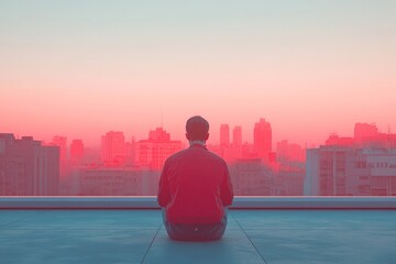 Contemplative Moment on Urban Rooftop at Sunset