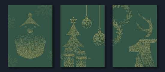 luxury christmas invitation card art deco design vector. christmas tree, snowflake, reindeer, santa,