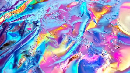 Wall Mural - a close-up of iridescent plastic wrap, showing the colors shifting and reflecting light