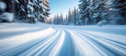 Rally snow winter racing track with fast speed motion effect. Generative AI technology.