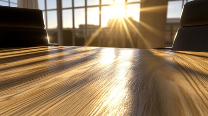 Poster - Rustic charm, sunlit interior with wooden table, chair, and window view rustic