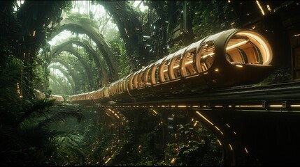 Futuristic Train in Lush Green Jungle