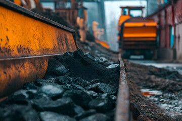 A conveyor belt for processing coal ore.