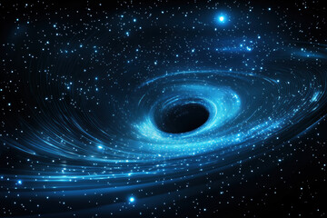 abstract futuristic background with blue glowing light and black hole