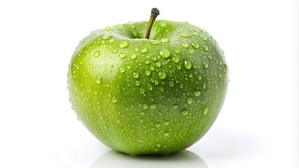 Wet juicy green apple isolated on white background