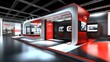 © WITTAYA  ANGMUJCHA - 3D render of a contemporary exhibition booth with modular sections, interactive features, and a sleek, polished look for a cutting-edge trade show event.