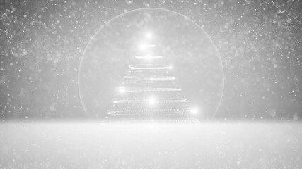 Wall Mural - loop animated christmas tree on blurred snow with snowflakes.