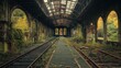 © peerawat - An eerie, abandoned train station, with the tracks overgrown and the platform crumbling under years of neglect.