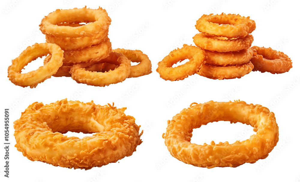 Onion Rings Texture Collection of crispy fried onion rings in various arrangements, with ...