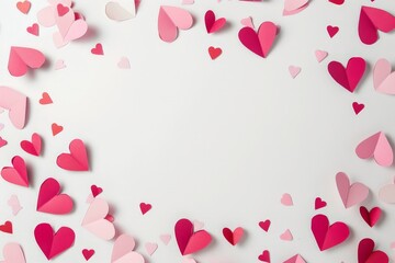 Pink and Red Hearts Scattered on White Background