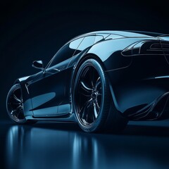 Leinwandbilder - A sleek, electric concept car with shiny wheels, pictured against a dark background.
