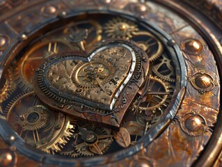 Wall Mural - A heart shaped clockwork mechanism. AI.