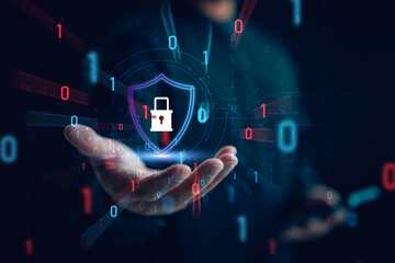 Wall Mural - cybersecurity and privacy concepts to protect data. lock icon and internet network security technolo