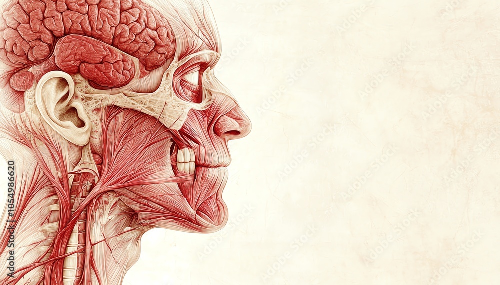 Detailed anatomical illustration showing human head anatomy ...