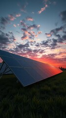 Solar panels on the field sunset over the field solar panel Ultra realistic Photorealistic 