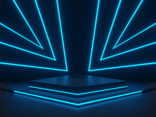 3D blue neon and black background